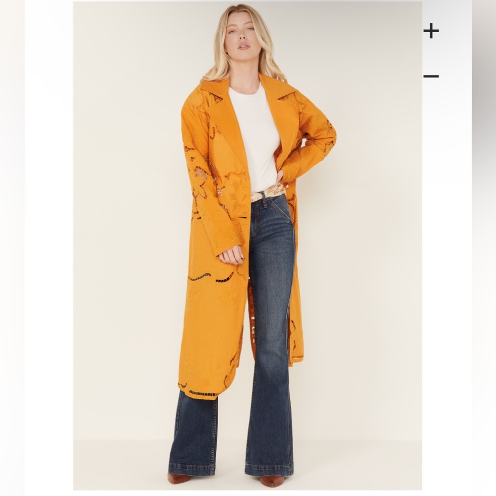 Free People Susanna Eyelet Cotton & Linen orange Coat Sz.L - Picture 3 of 16